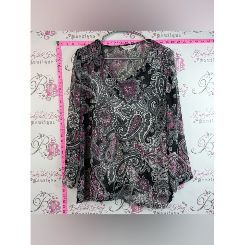 Northern Reflections long sleeve Black & Pink Paisley V-Neck Long Sleeve Blouse